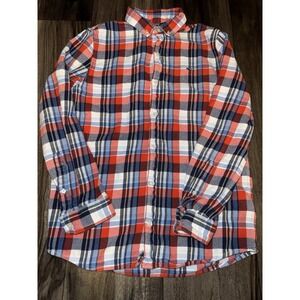 Boys Vineyard Vines Whale‎ Shirt Button Down Plaid Blue Red 100% Cotton Sz L